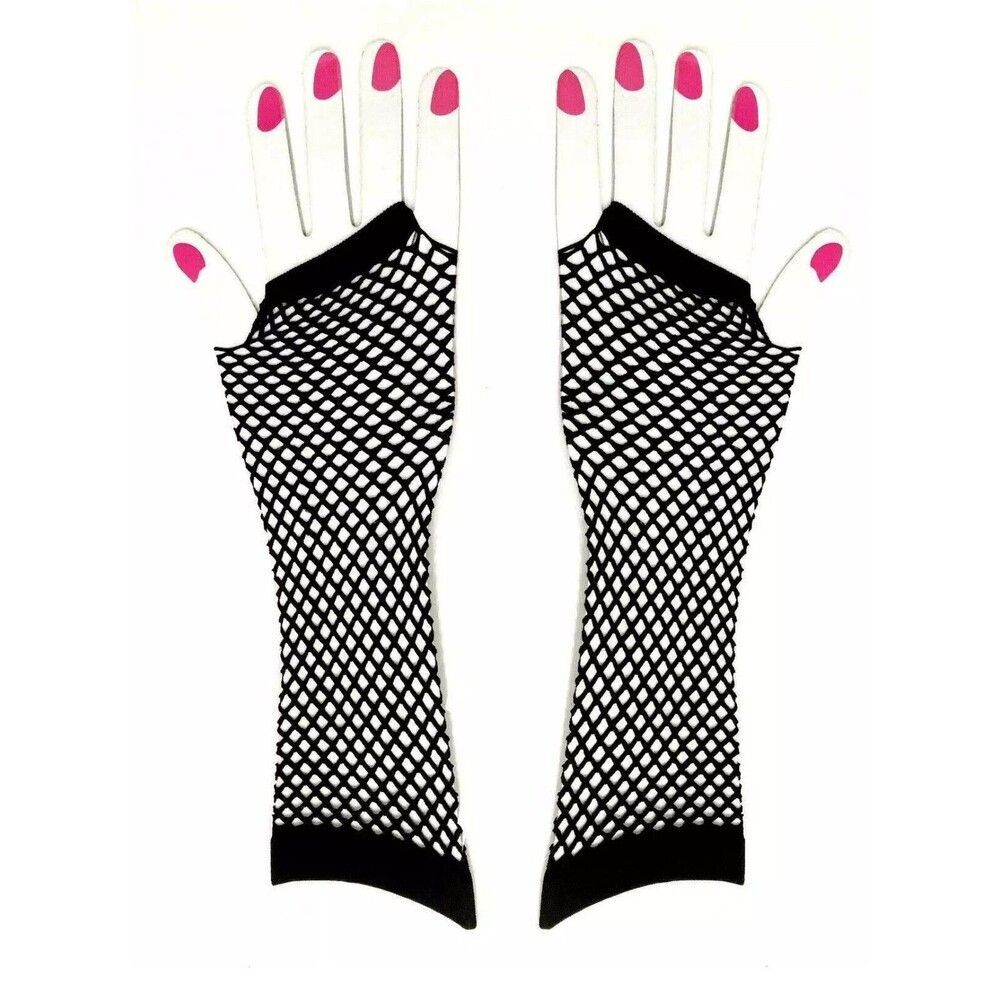 Goth Black LONG FISHNET MESH ARM‎ Fingerless Cosplay Costume Gloves